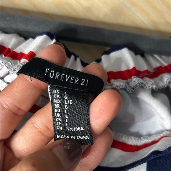 Forever 21 Striped Midi Dress - Off-Shoulder | Size L | Breezy & Bold - Picture 2 of 6